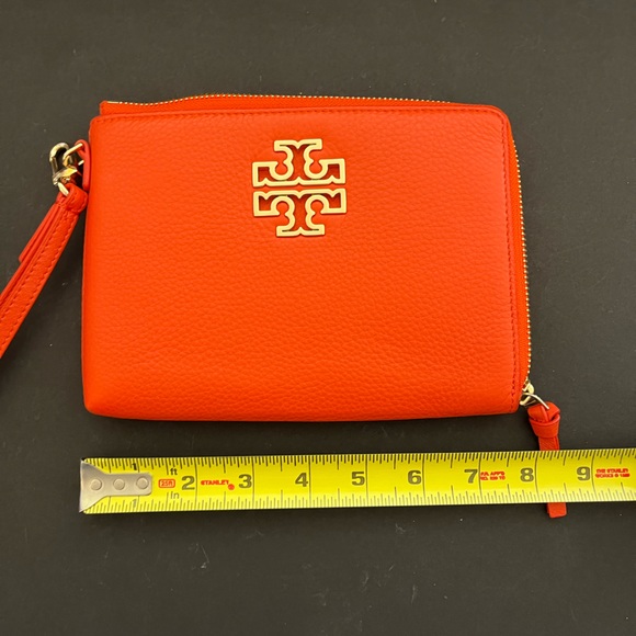 Genuine Leather Britten Large Zip Wristlet Purse Clutch Tory Burch Spiced Orange - Picture 4 of 7